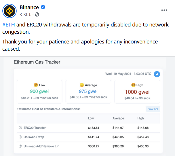 Es ist immer dasselbe Muster: Solange es langsam aufwärts geht ist an den Börsen alles paletti, aber wenn Musik in den Markt kommt, trennt sich die Spreu vom Weizen. Nach einer kurzen Verschnaufpause sollte der reguläre Handel bei Binance wieder aufgenommen werden.